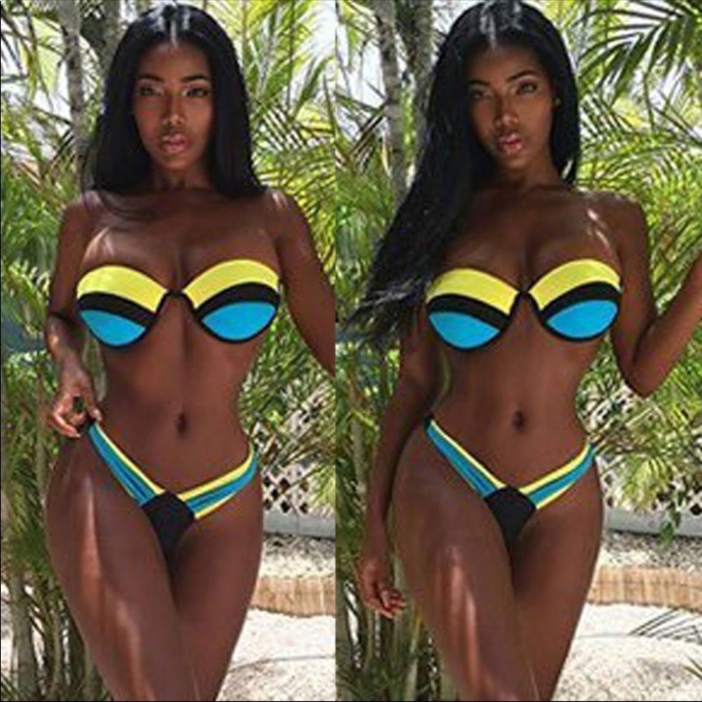 Fashion Color Block Moulded Bandage Bikini 2-Piece